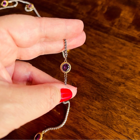 Vintage Bezel-Set Amethyst Crystal X-Long 55" Gold Plated & 926 Silver Necklace - Picture 14 of 14